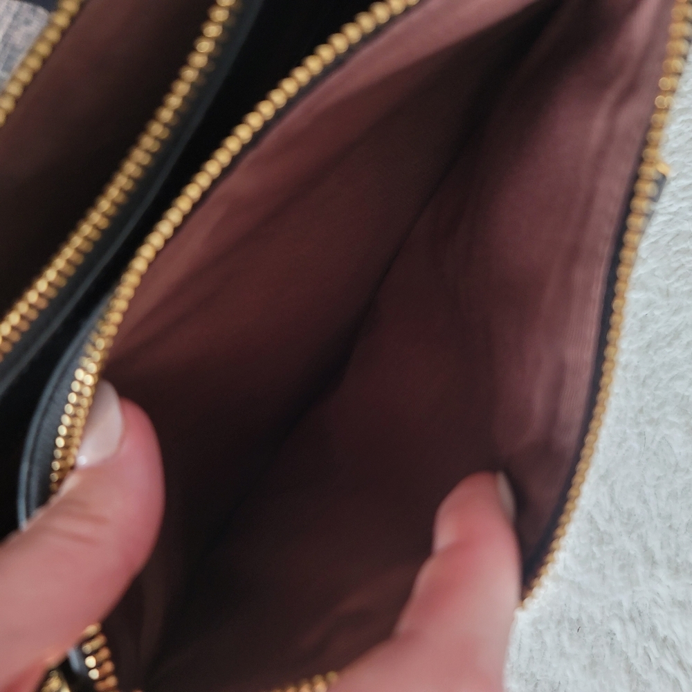 Ralph Lauren Mini Newbury Leather Double Zip Bag Black Gold Handbag Purse - Picture 5 of 7